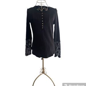 Doe & Rae black long sleeve crochet detail top size small
